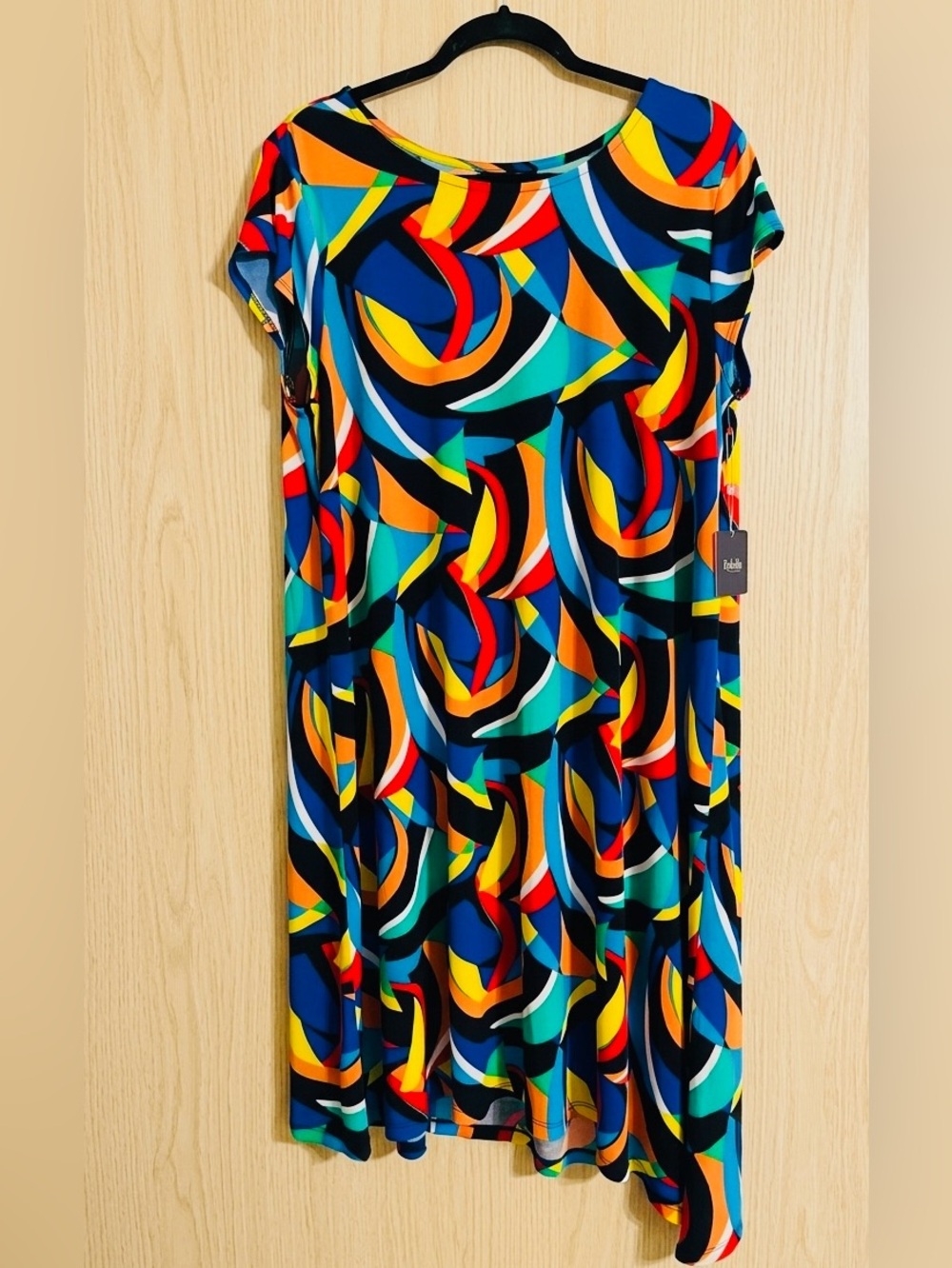 Rafaella Abstract Swirl Dress Multi Color Geometric Shift Mod Asymmetrical XL